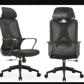 Black Mesh Office Chair with Ergonomic Headrest and Lumbar Support