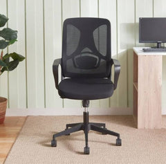 Black Mesh Office Chair with Ergonomic Headrest and Lumbar Support