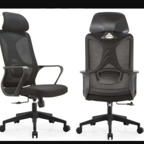 Black Mesh Office Chair with Ergonomic Headrest and Lumbar Support