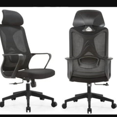 Black Mesh Office Chair with Ergonomic Headrest and Lumbar Support